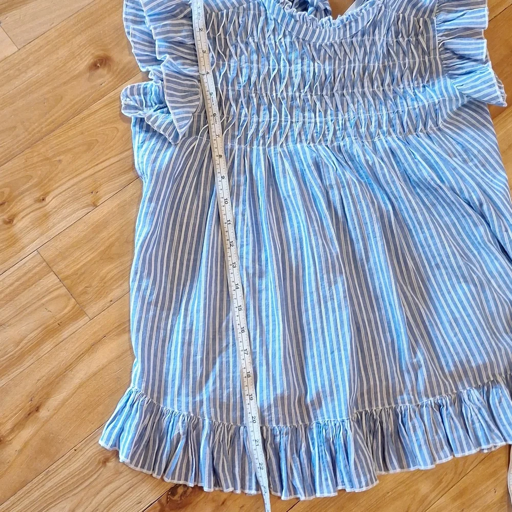 Anthropologie Uli Ruffle Flutter Sleeve Striped Cotton Blouse XS - Picture 12 of 12